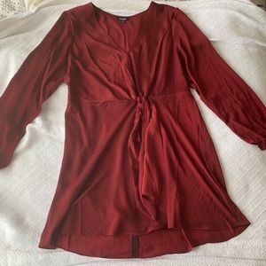 Express Burgundy/Red Long Sleeve Silky Dress XL